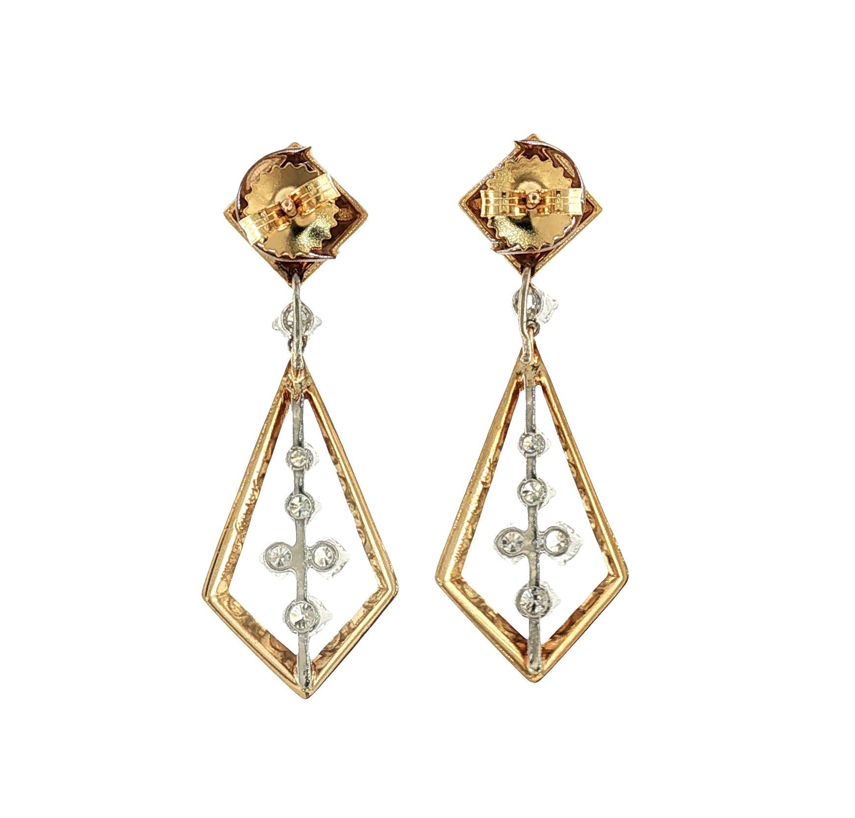 1960's McTeigue 18k and Platinum Diamond Drop Earrings
