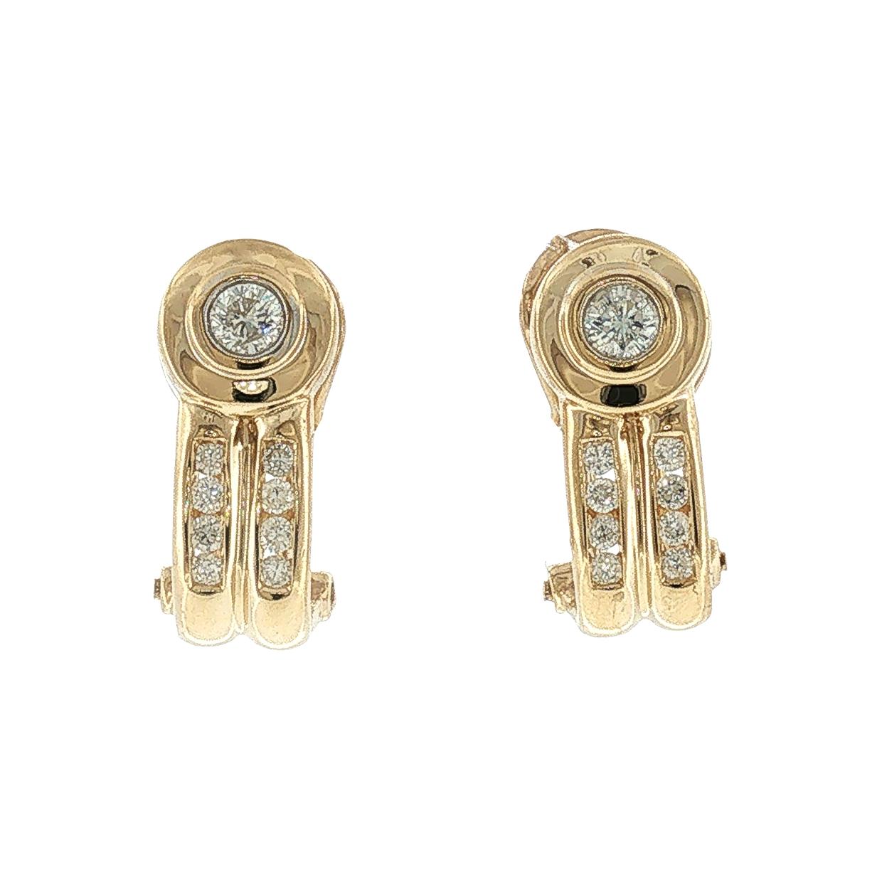 Late 20th-century 14k Yellow Gold Diamond J-hoop Pierced Earrings