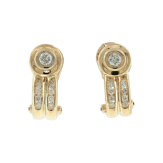 Late 20th-century 14k Yellow Gold Diamond J-hoop Pierced Earrings