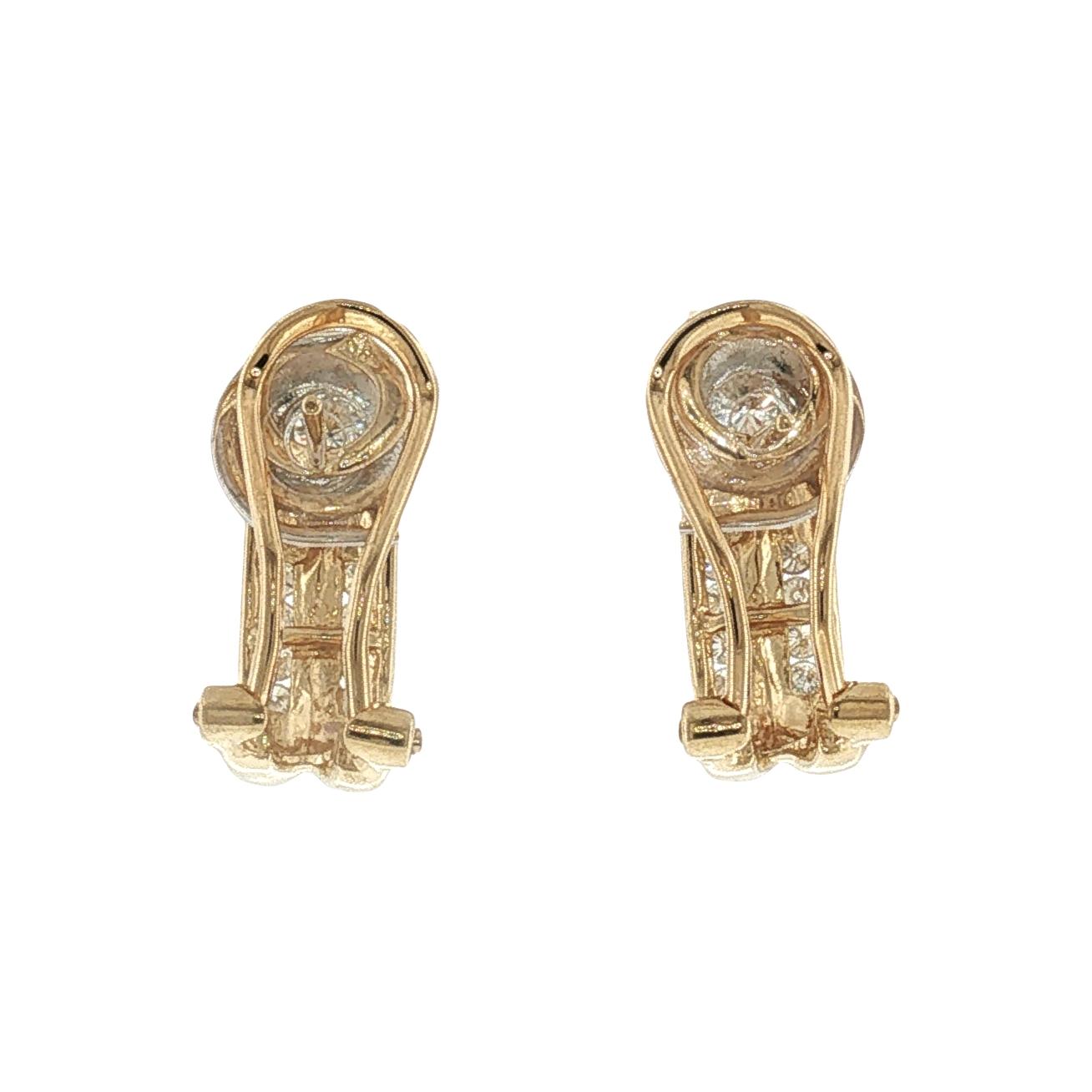 Late 20th-century 14k Yellow Gold Diamond J-hoop Pierced Earrings