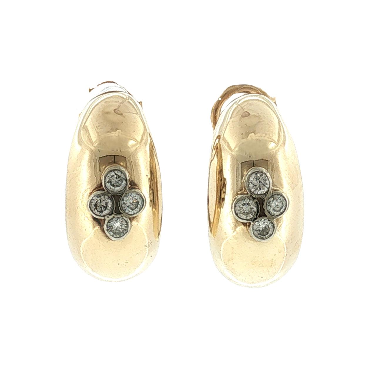 Late 20th-Century 14k Yellow Gold Polished Diamond Domed Hoop Earrings
