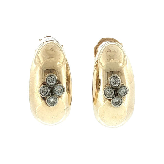 Late 20th-Century 14k Yellow Gold Polished Diamond Domed Hoop Earrings