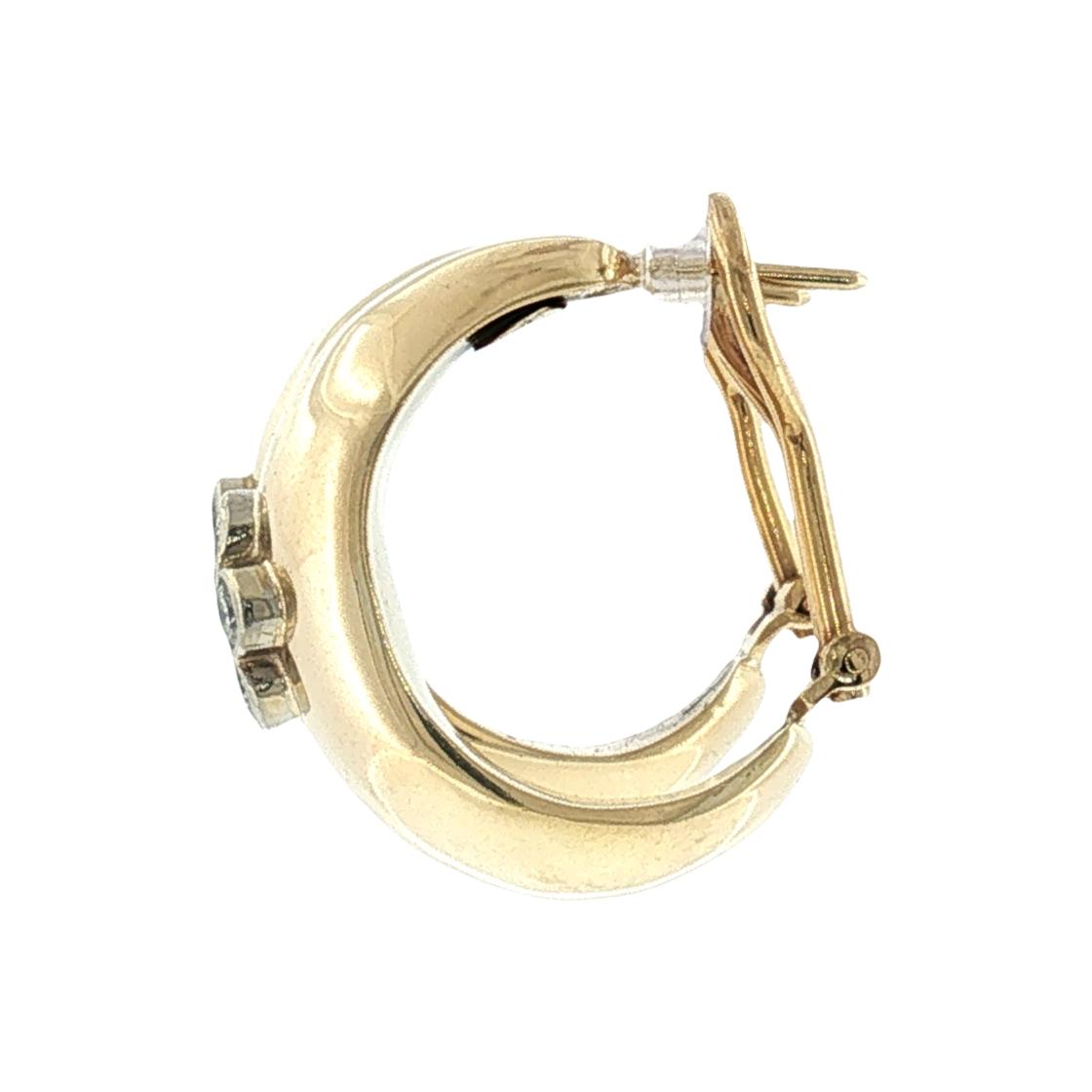 Late 20th-Century 14k Yellow Gold Polished Diamond Domed Hoop Earrings