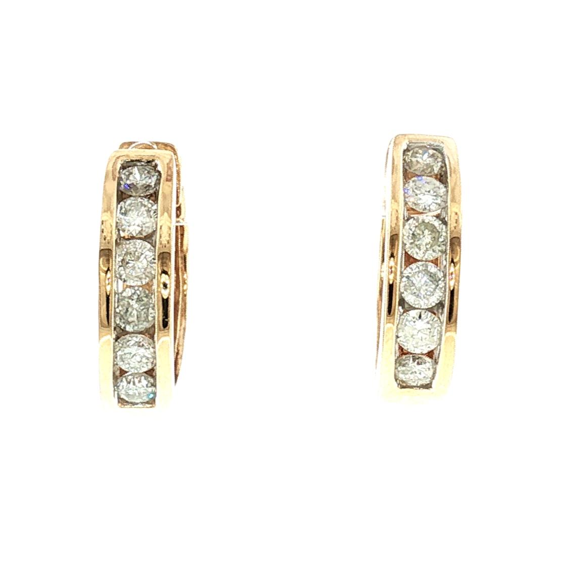 Late 20th-Century 14k Yellow Gold Diamond Hinged Hoop Earrings