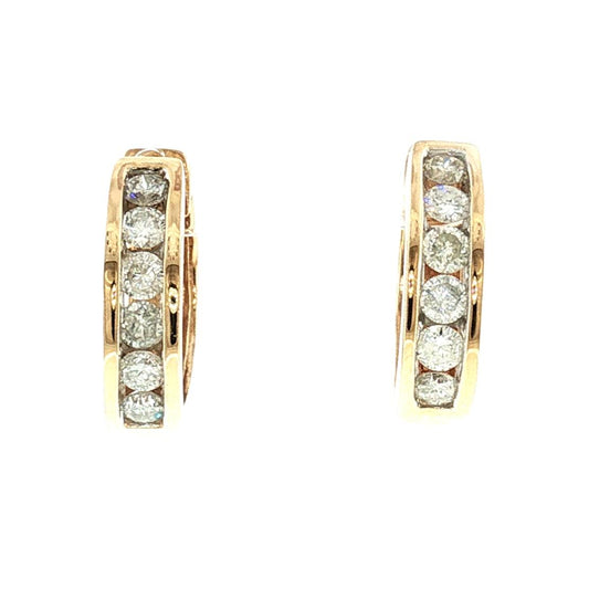 Late 20th-Century 14k Yellow Gold Diamond Hinged Hoop Earrings