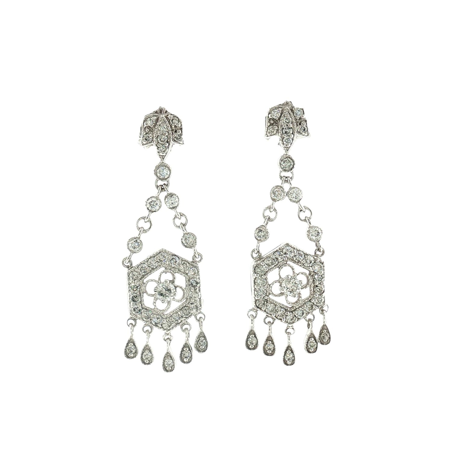 Late 20th-Century Victorian Style Natural Diamond Dangle Earrings