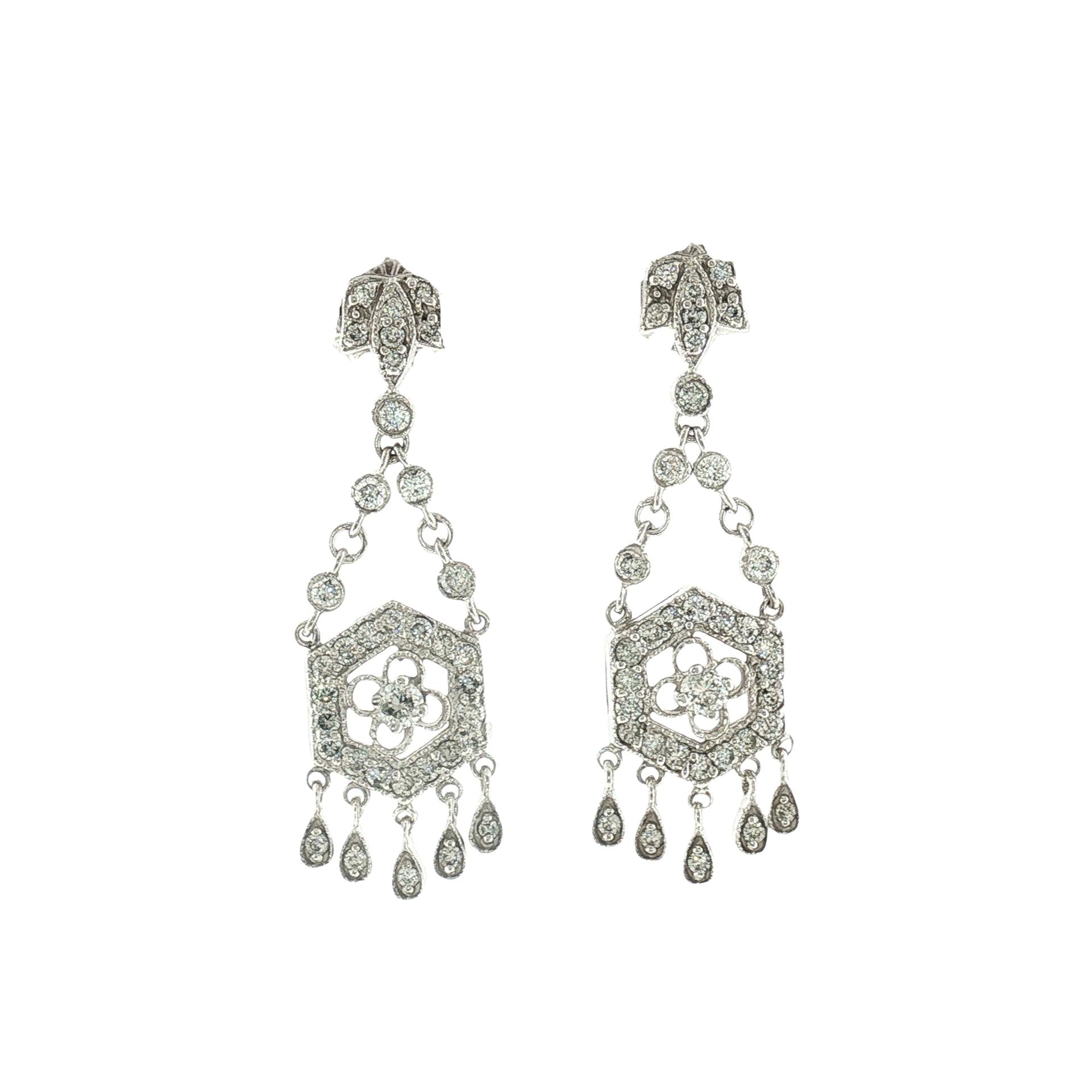 Late 20th-Century Victorian Style Natural Diamond Dangle Earrings