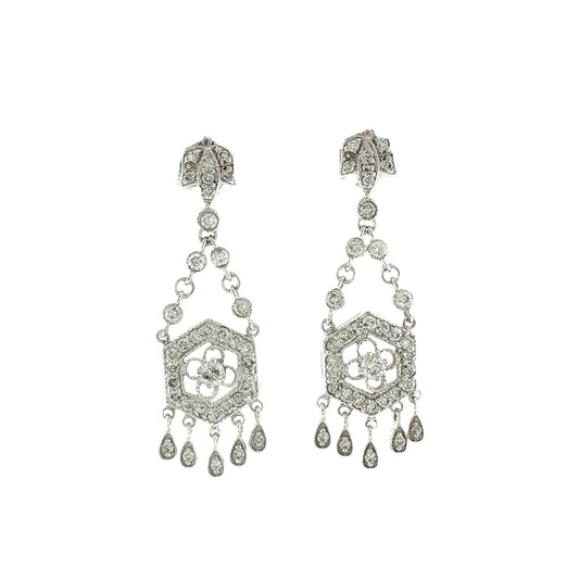 Late 20th-Century Victorian Style Natural Diamond Dangle Earrings