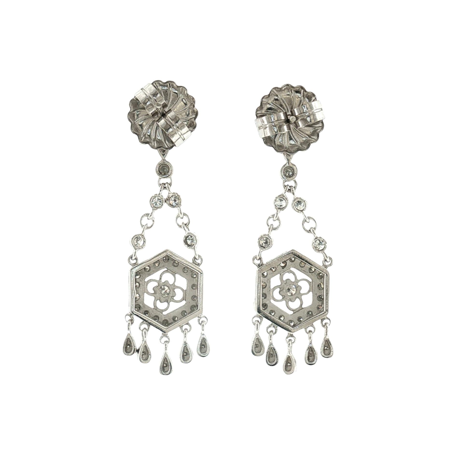 Late 20th-Century Victorian Style Natural Diamond Dangle Earrings