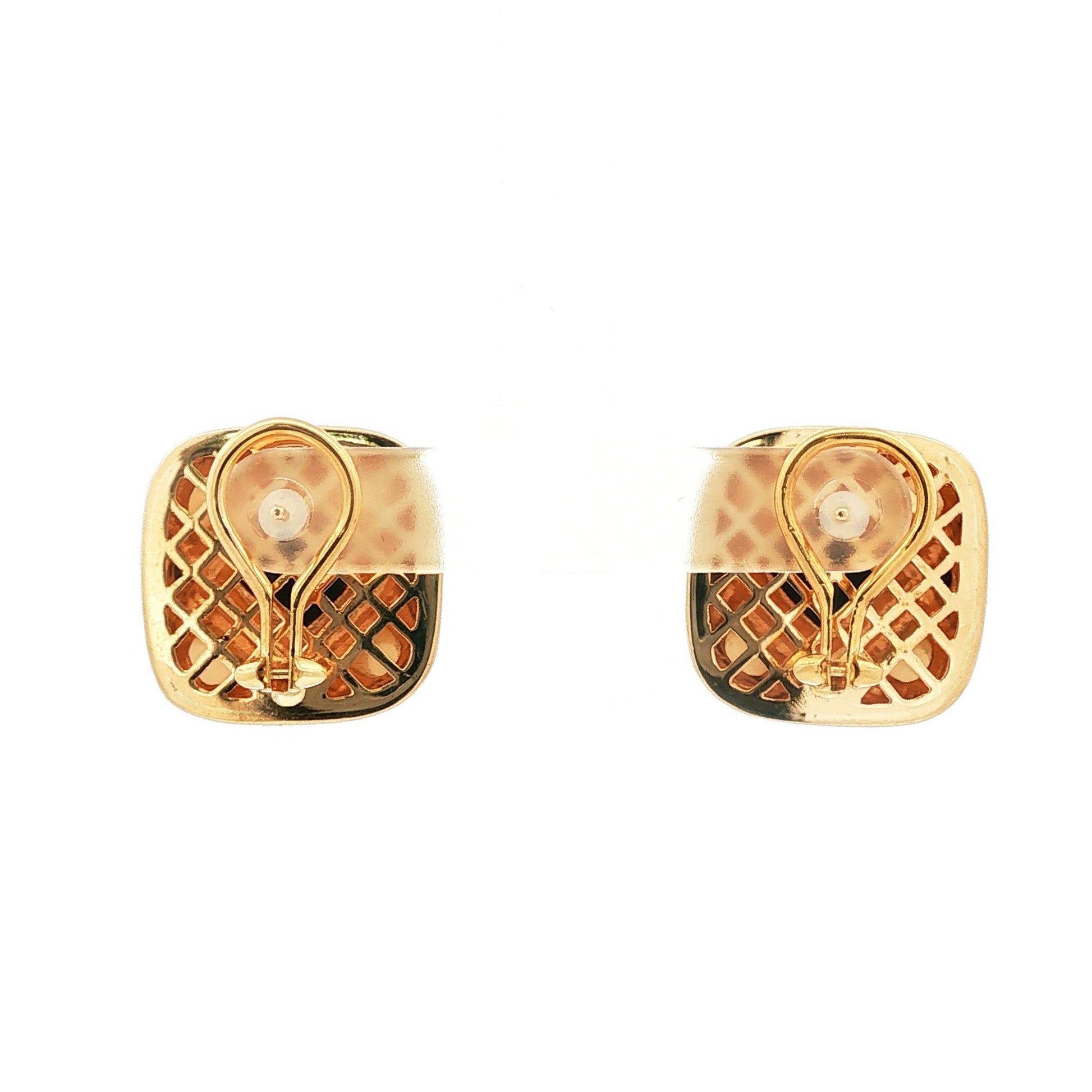 Mother of pearl and onyx inlayed 18k yellow gold button earrings