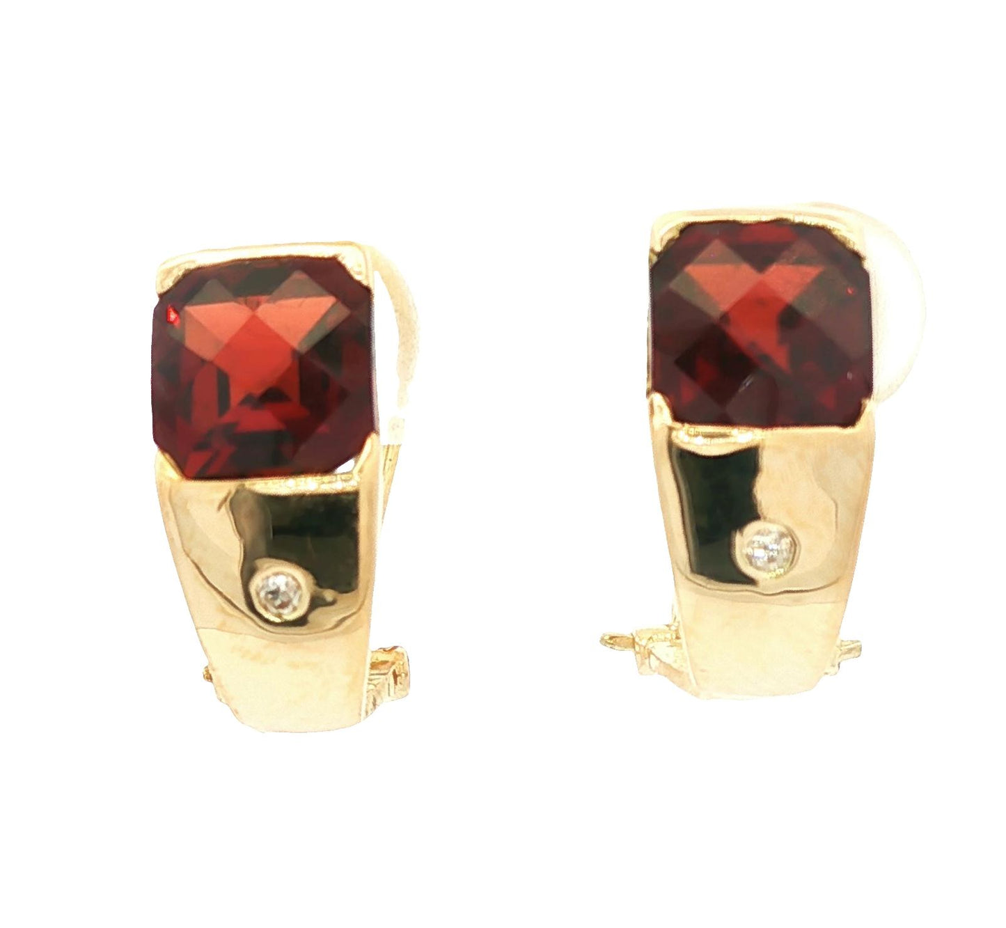 14k yellow gold Cushion Garnet and Diamond Clip-on Earrings