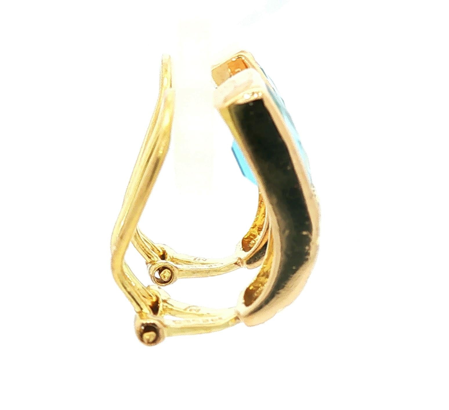 14k yellow gold Rectangular Cut Blue Topaz Quilted Pattern Clip Earrings