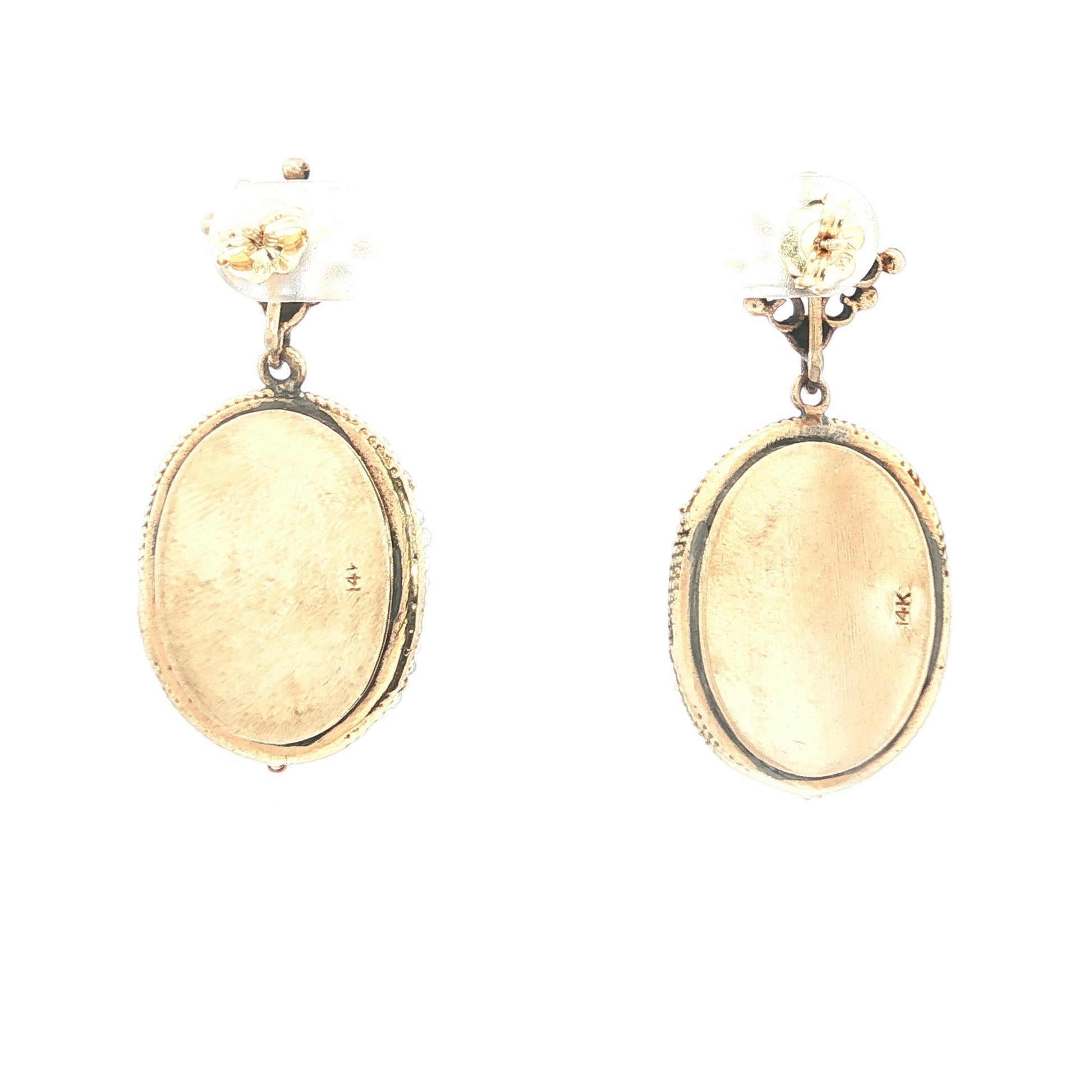 Mid-Century Victorian Style Painted Ladies and Seed Pearl Drop Earrings