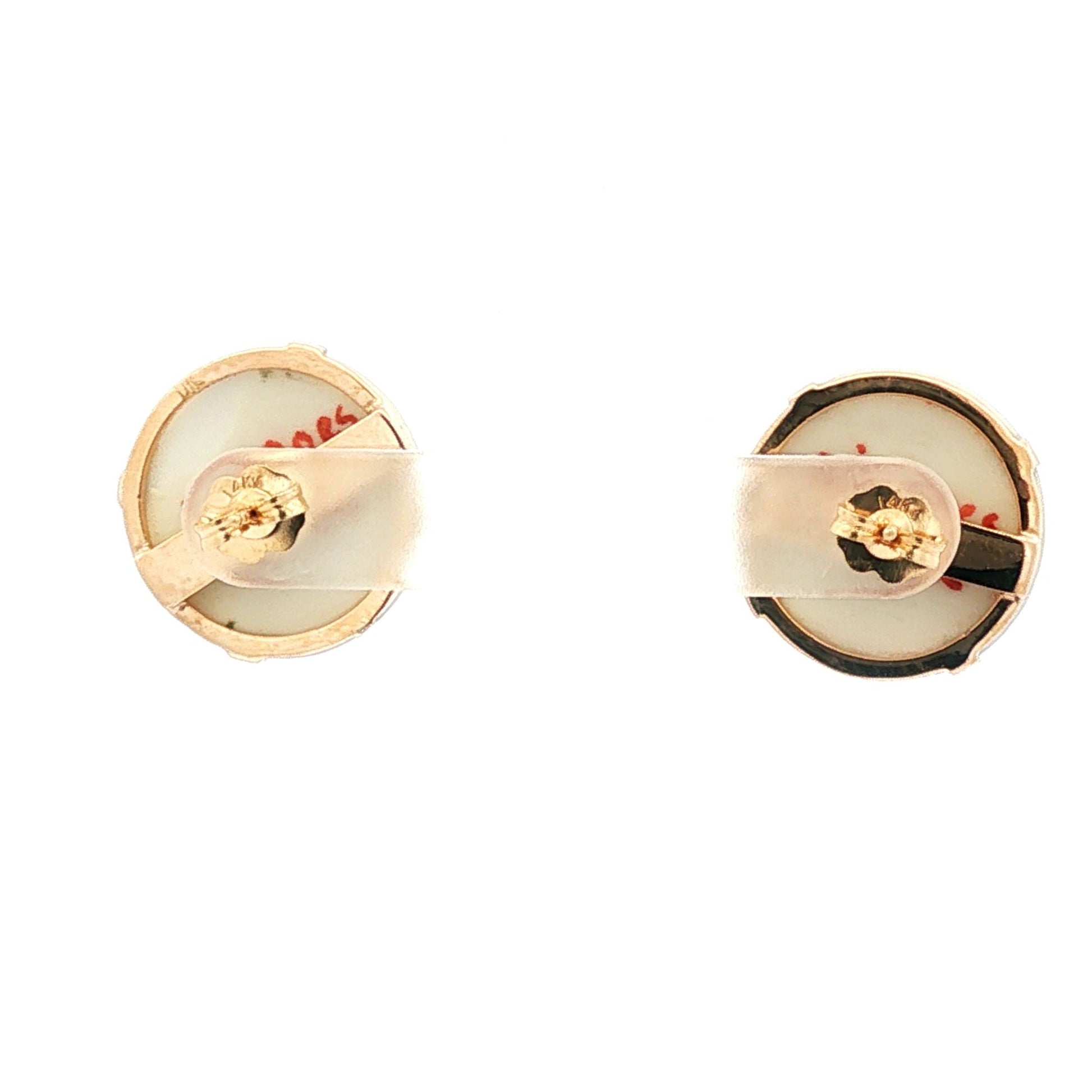 Vintage 10k yellow gold Limoges Hand-painted Porcelain Ladies Button Earrings