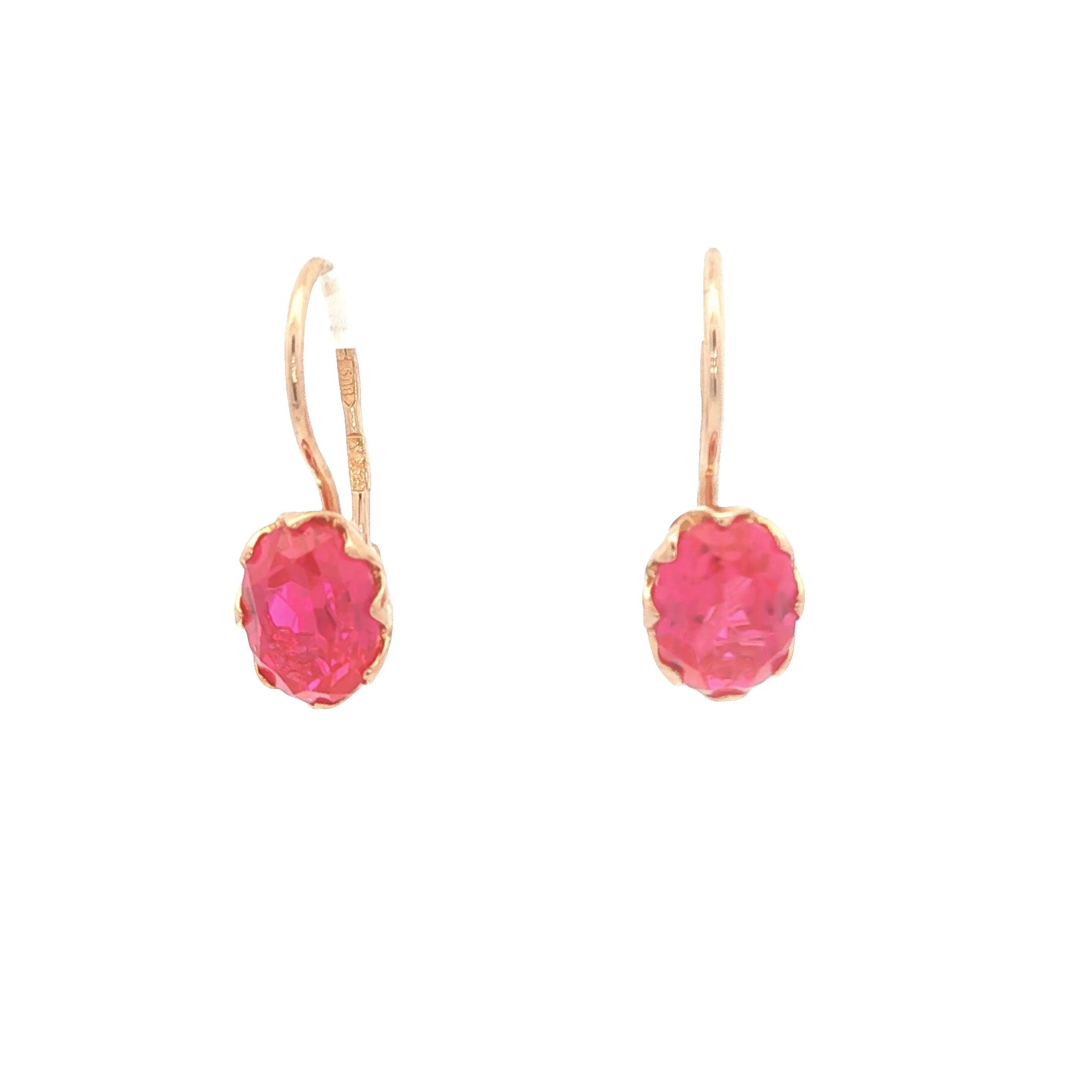 Vintage Synthetic Ruby 14k rose gold Basket Set Wire Earrings