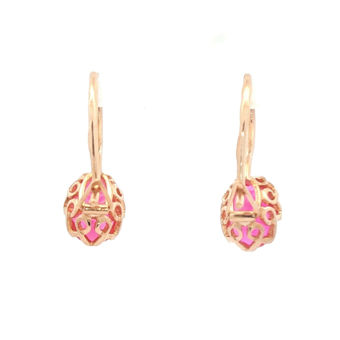 Vintage Synthetic Ruby 14k rose gold Basket Set Wire Earrings