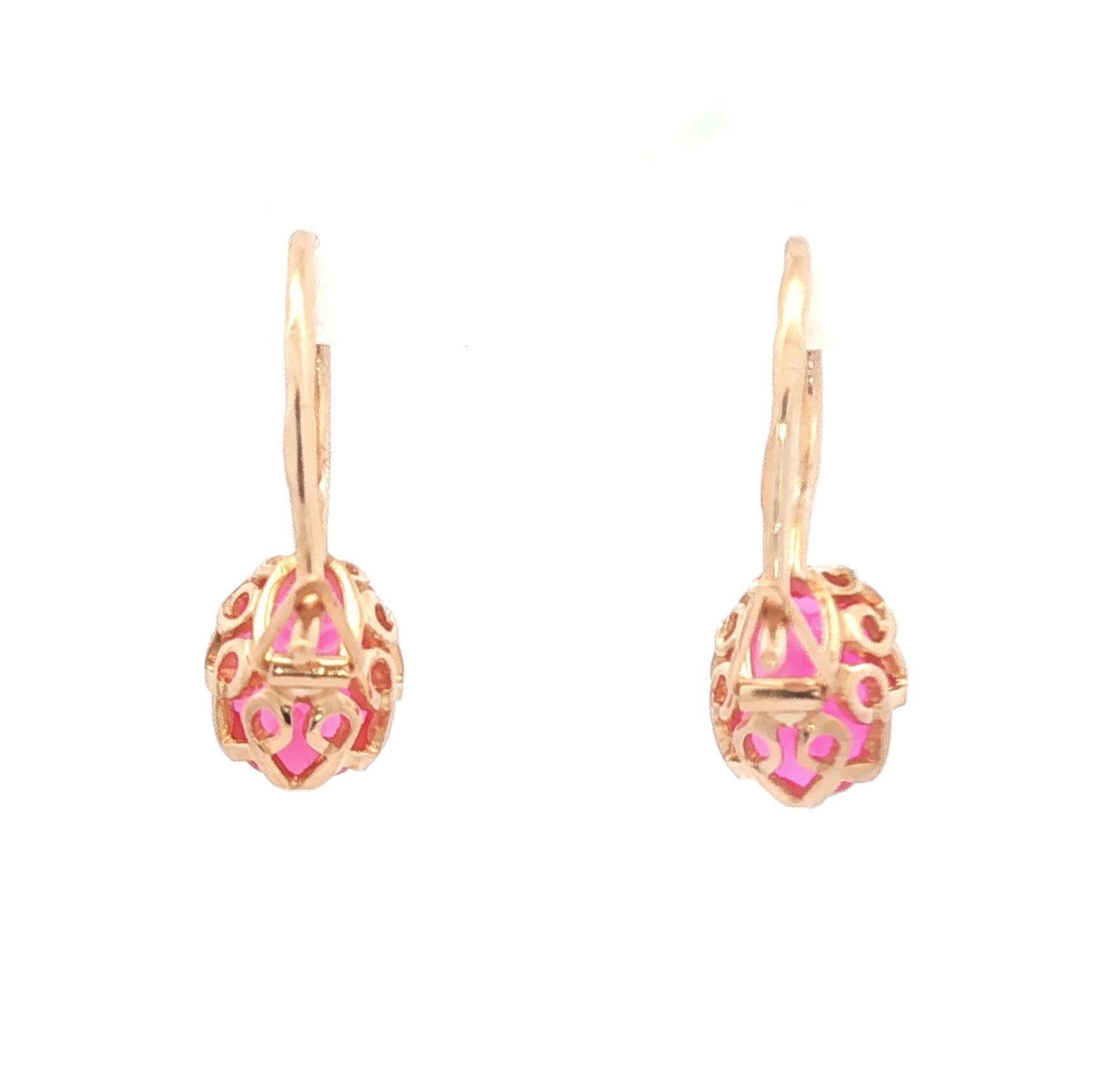 Vintage Synthetic Ruby 14k rose gold Basket Set Wire Earrings
