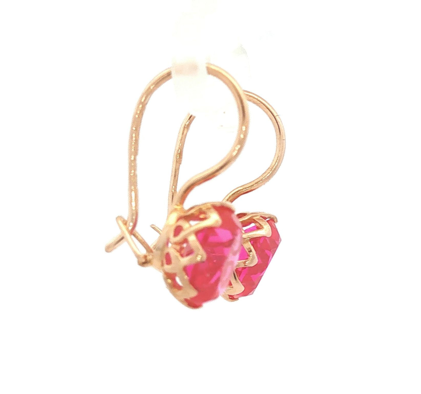 Vintage Synthetic Ruby 14k rose gold Basket Set Wire Earrings