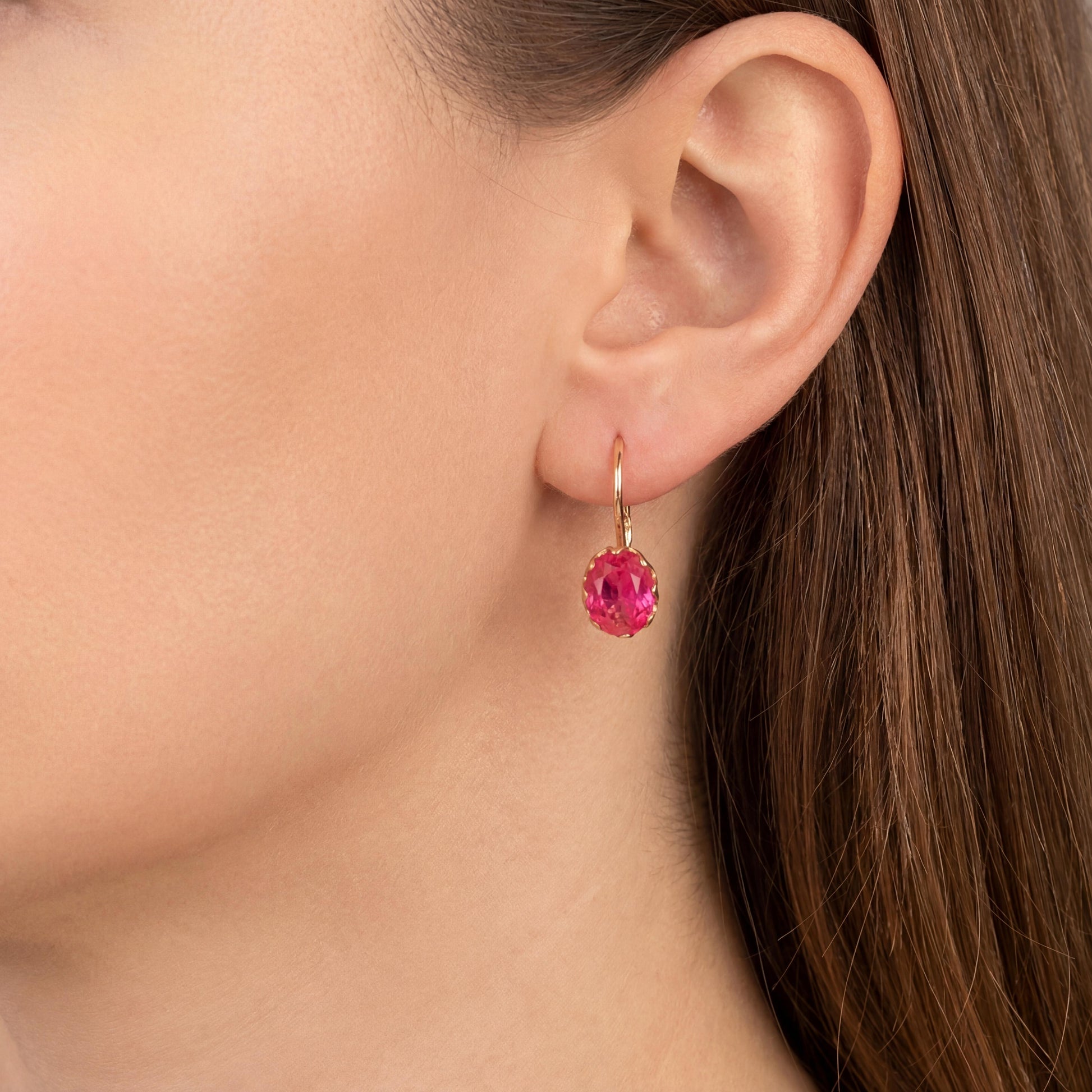 Vintage Synthetic Ruby 14k rose gold Basket Set Wire Earrings