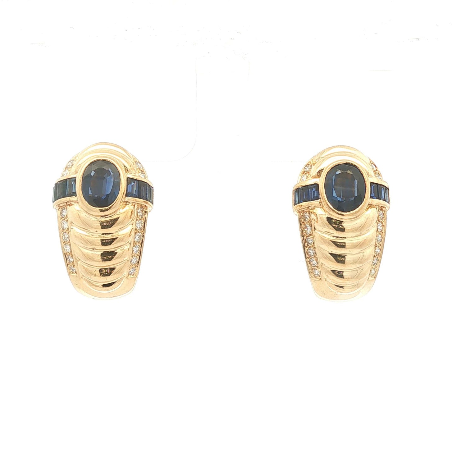 Vintage Fine Sapphire and Diamond 14k yellow gold Half Hoop Earrings