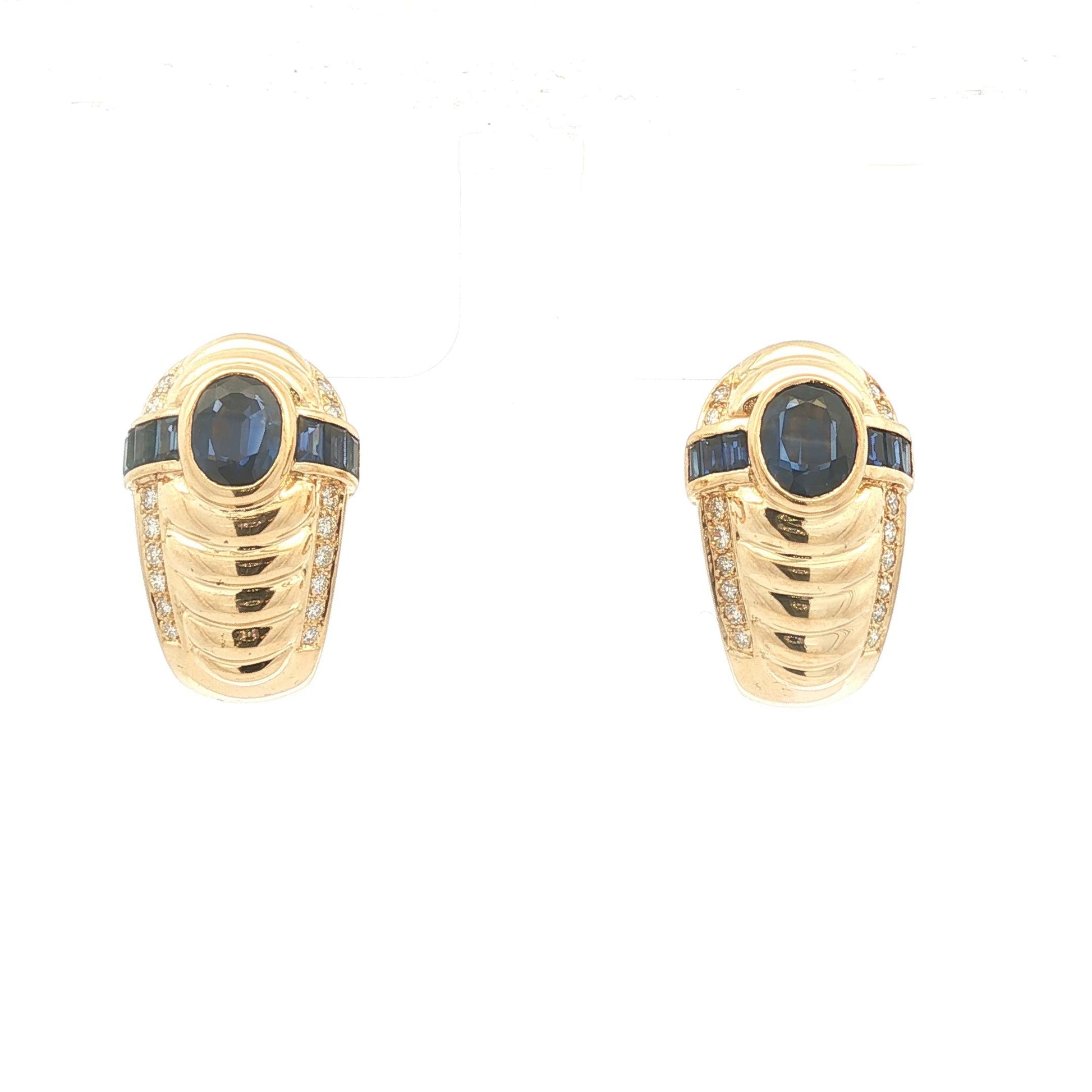 Vintage Fine Sapphire and Diamond 14k yellow gold Half Hoop Earrings