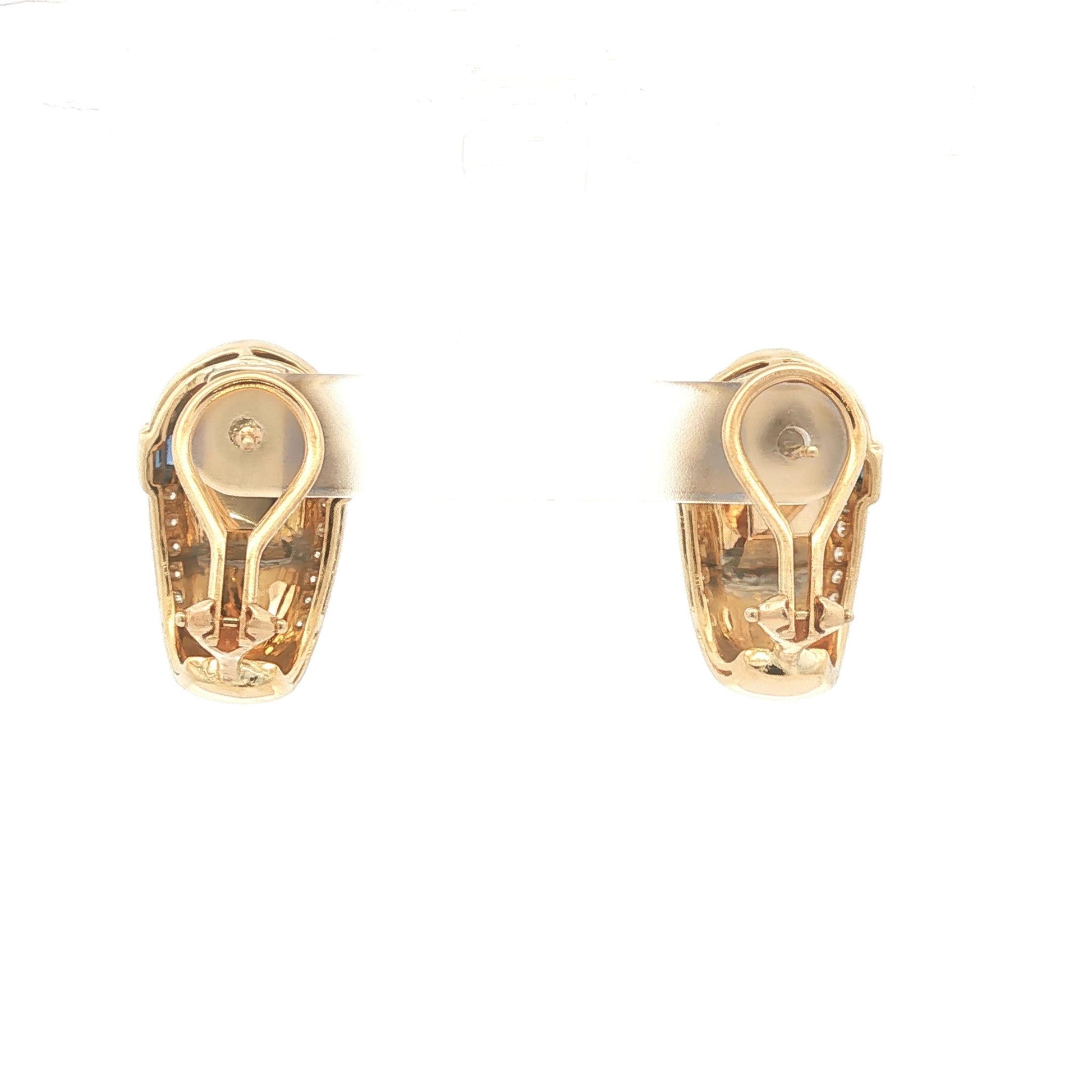 Vintage Fine Sapphire and Diamond 14k yellow gold Half Hoop Earrings