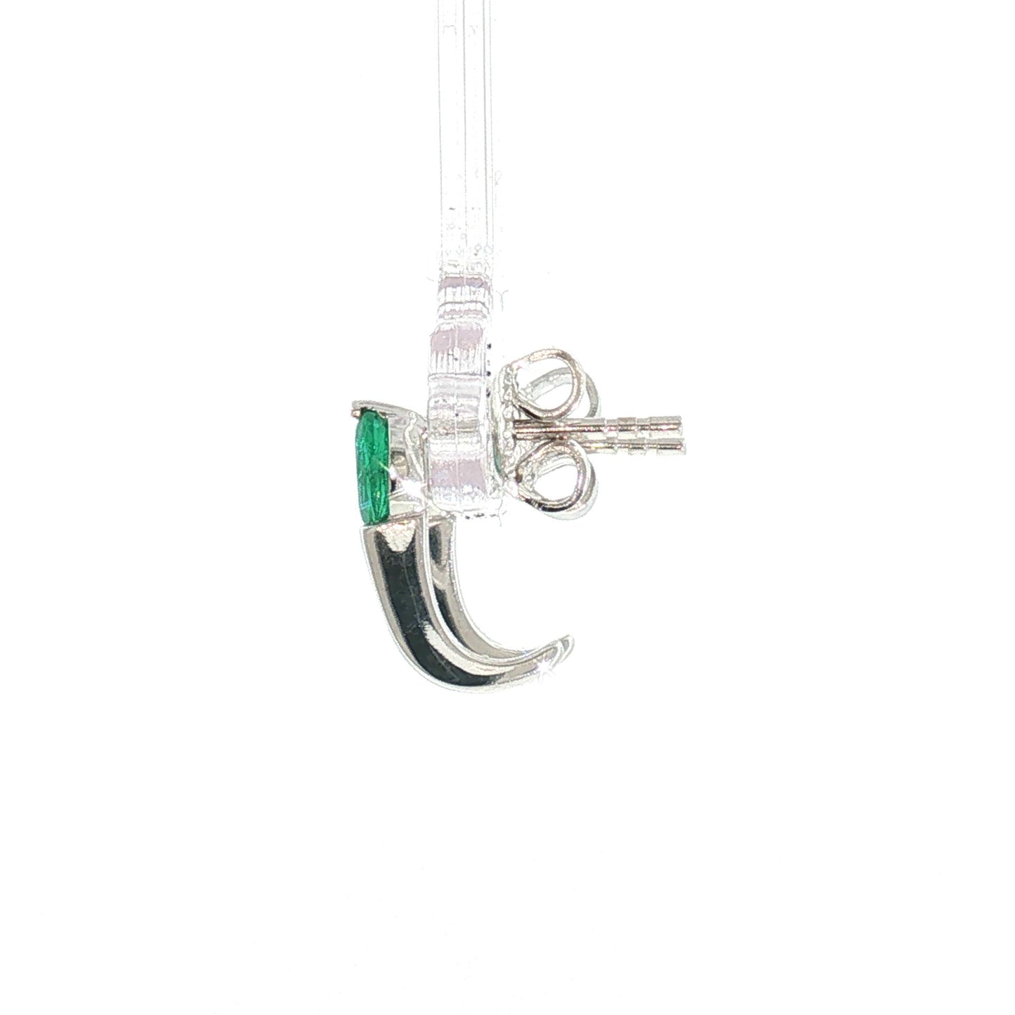 Late 20th Century 14k White Gold Emerald and Diamond J Shaped Hoop Earrings