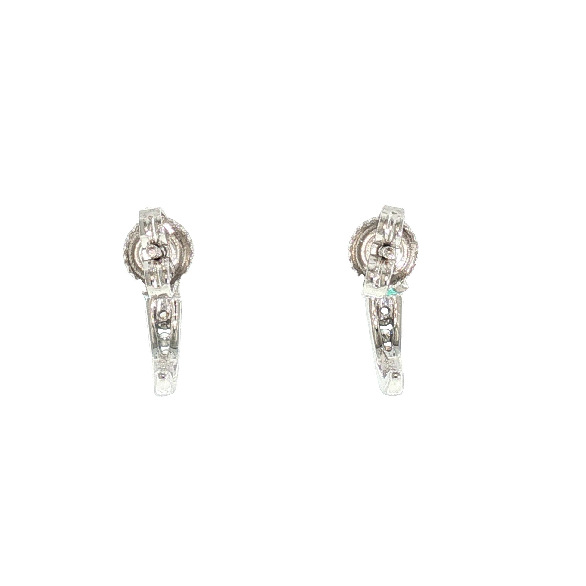 Late 20th Century 14k White Gold Emerald and Diamond J Shaped Hoop Earrings