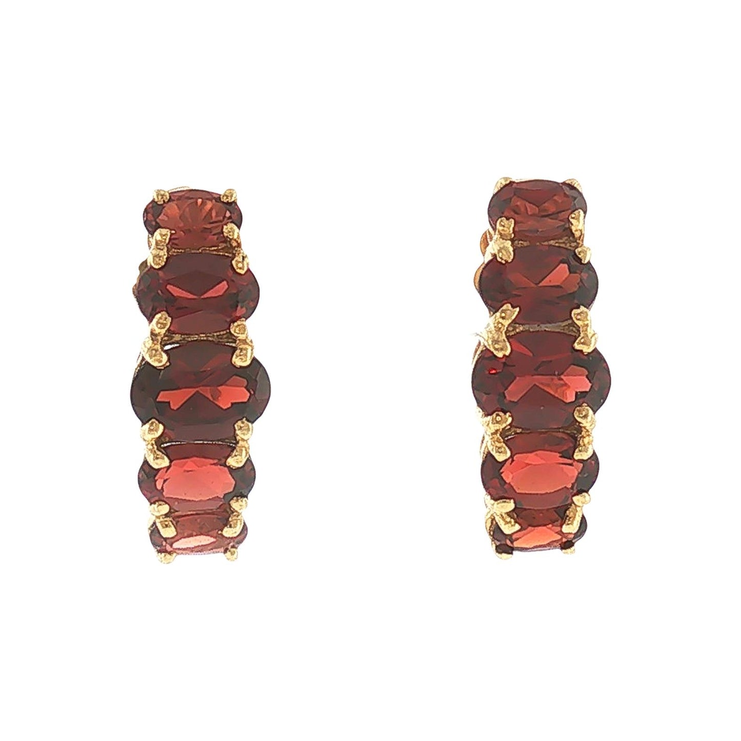 21st-Century 14k Yellow Gold Oval Garnet Half Hoop Earrings