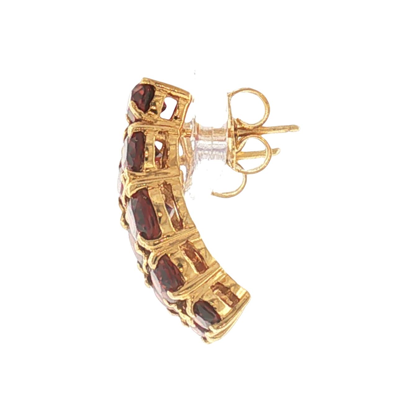 21st-Century 14k Yellow Gold Oval Garnet Half Hoop Earrings