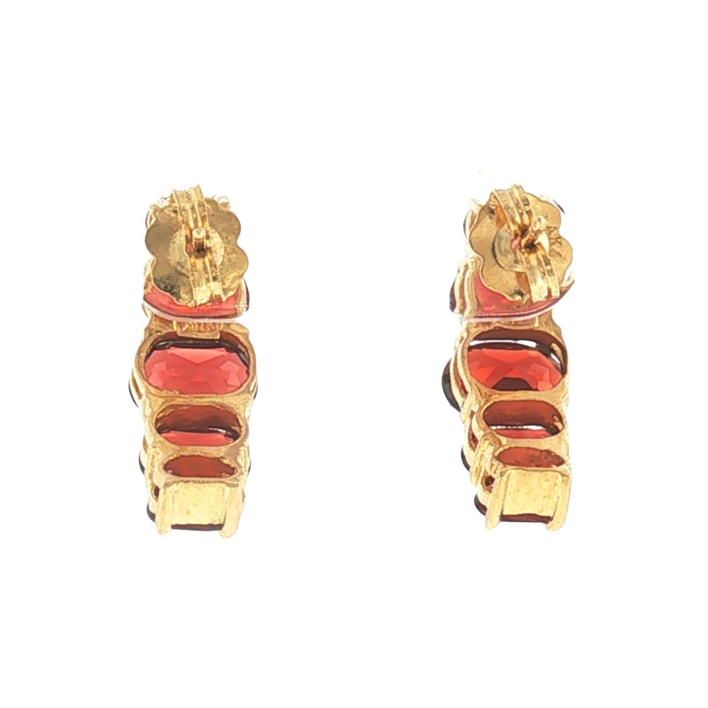 21st-Century 14k Yellow Gold Oval Garnet Half Hoop Earrings