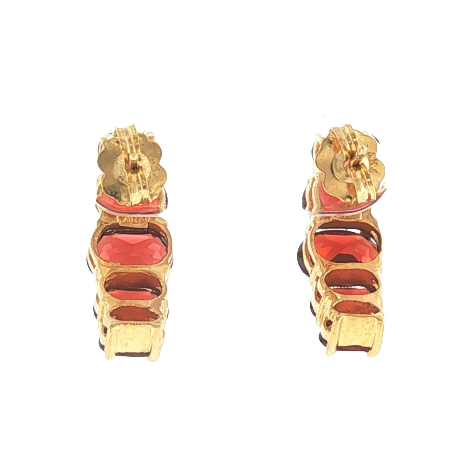 21st-Century 14k Yellow Gold Oval Garnet Half Hoop Earrings