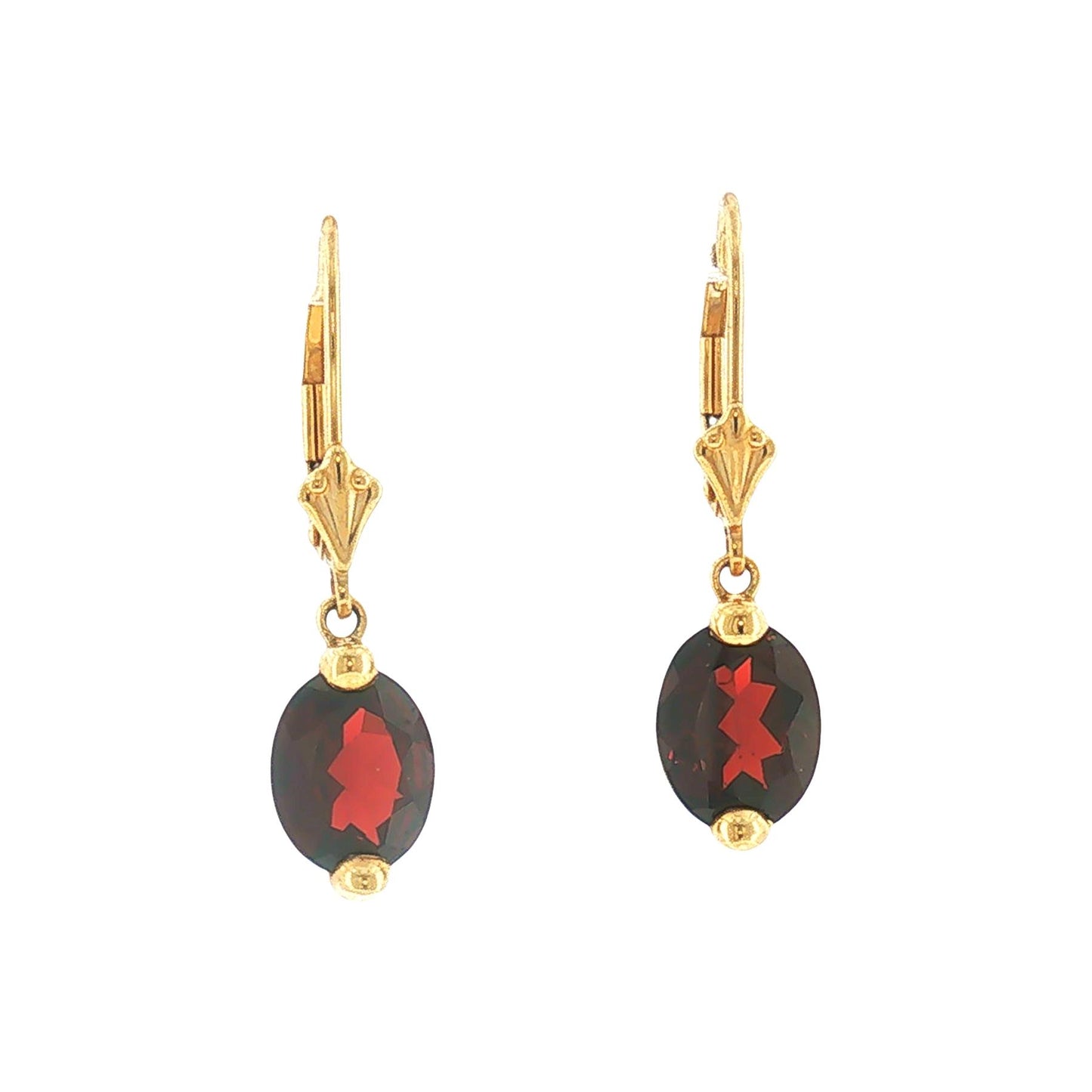 Modern 14k Yellow Gold Oval Garnet Wire Drop Earrings