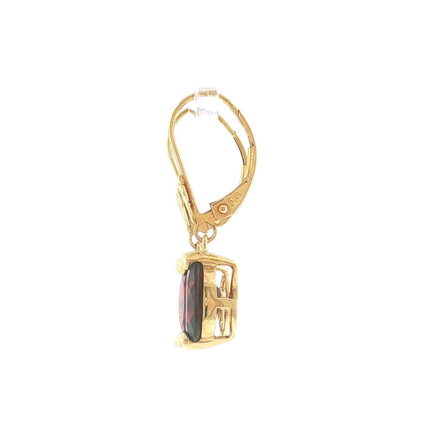 Modern 14k Yellow Gold Oval Garnet Wire Drop Earrings