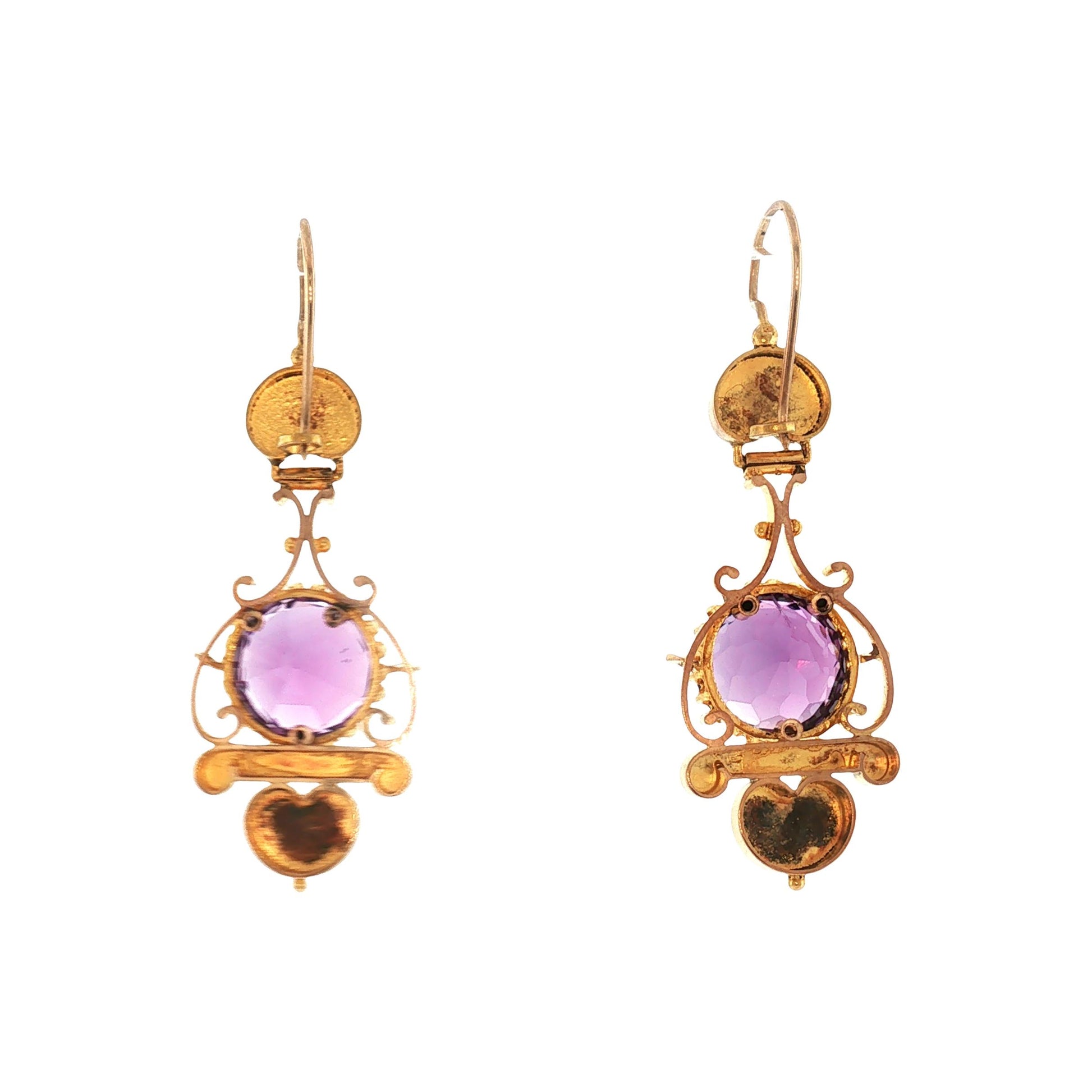 Late Victorian 14kyg Hand Engraved Amethyst Drop Earrings