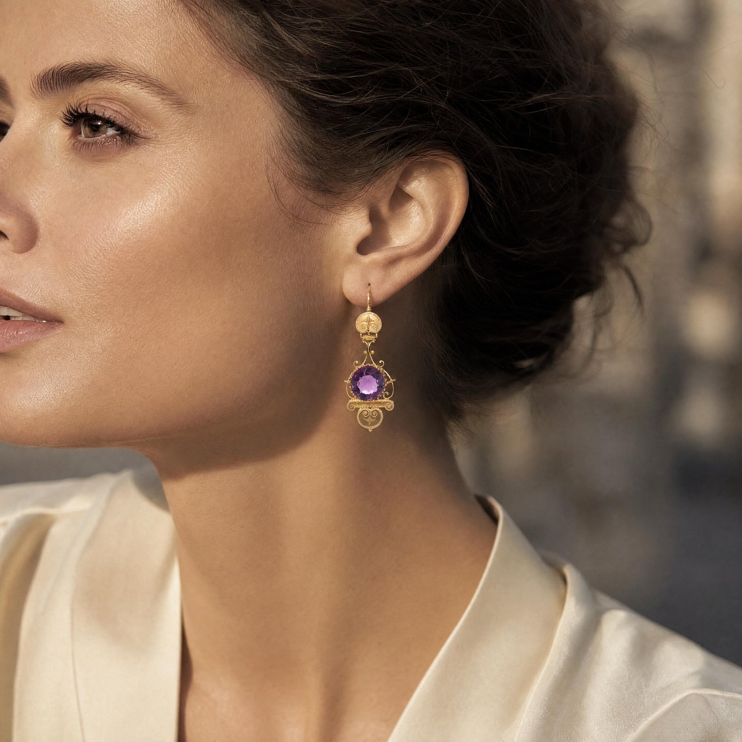 Late Victorian 14kyg Hand Engraved Amethyst Drop Earrings