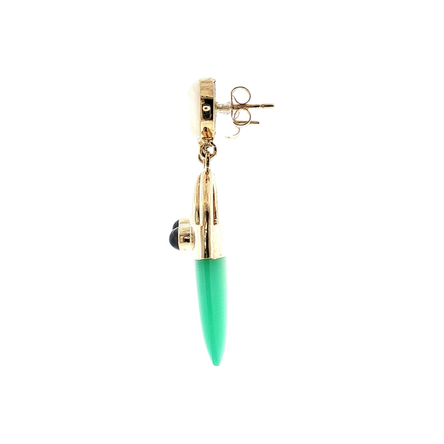 Late 20th-Century 14k Yellow Gold Chrysoprase, Moonstone and Amethyst Earrings