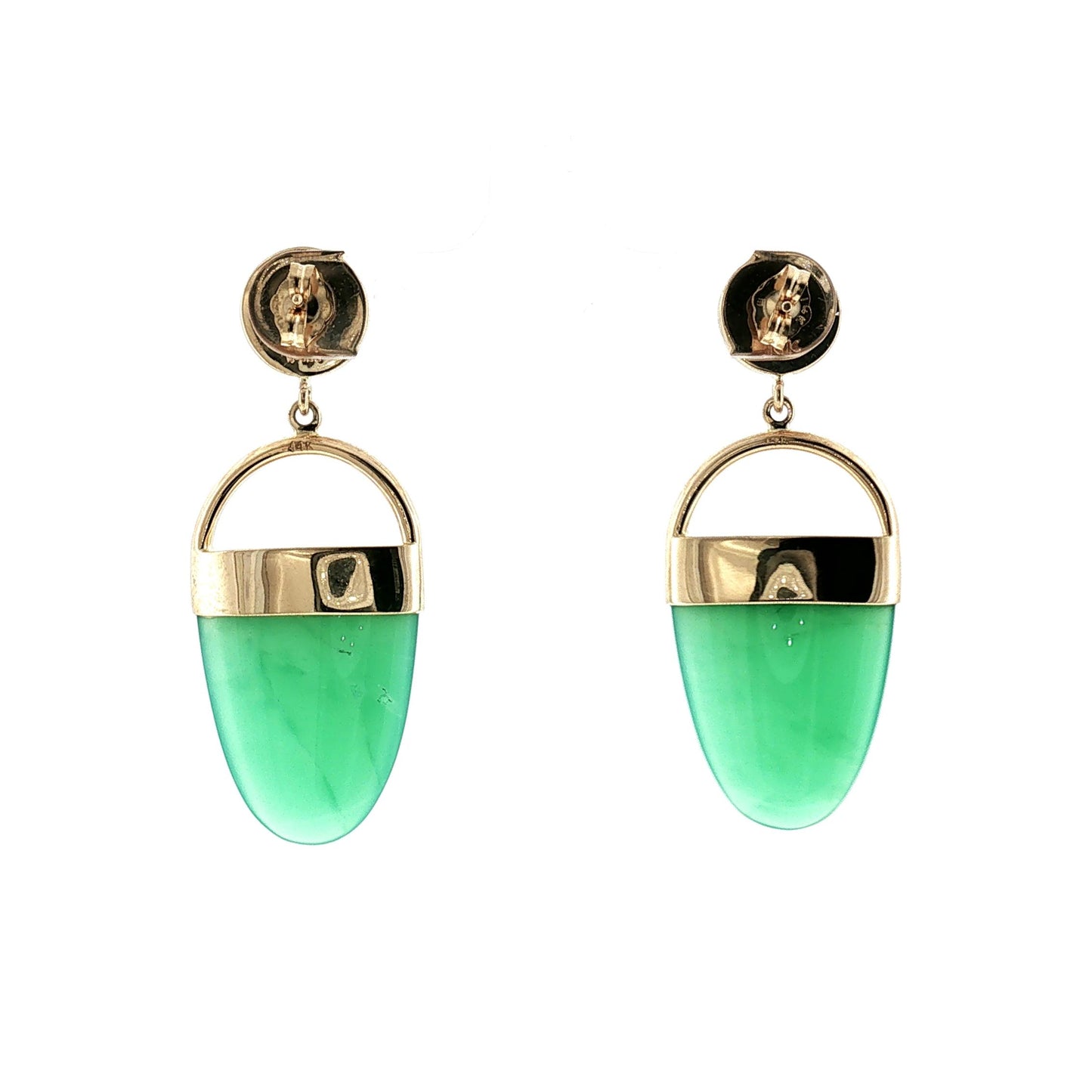 Late 20th-Century 14k Yellow Gold Chrysoprase, Moonstone and Amethyst Earrings