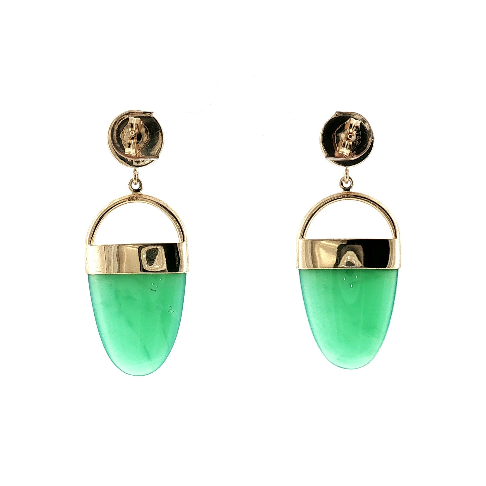 Late 20th-Century 14k Yellow Gold Chrysoprase, Moonstone and Amethyst Earrings