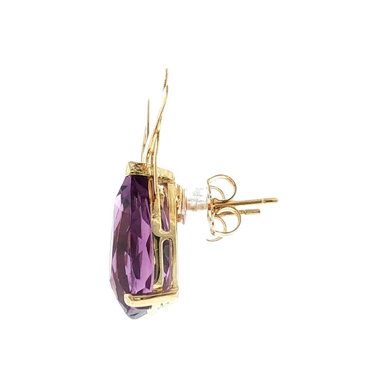 Late 20th-Century 14k Yellow Gold Pearshape Amethyst X Top Pierced Earrings
