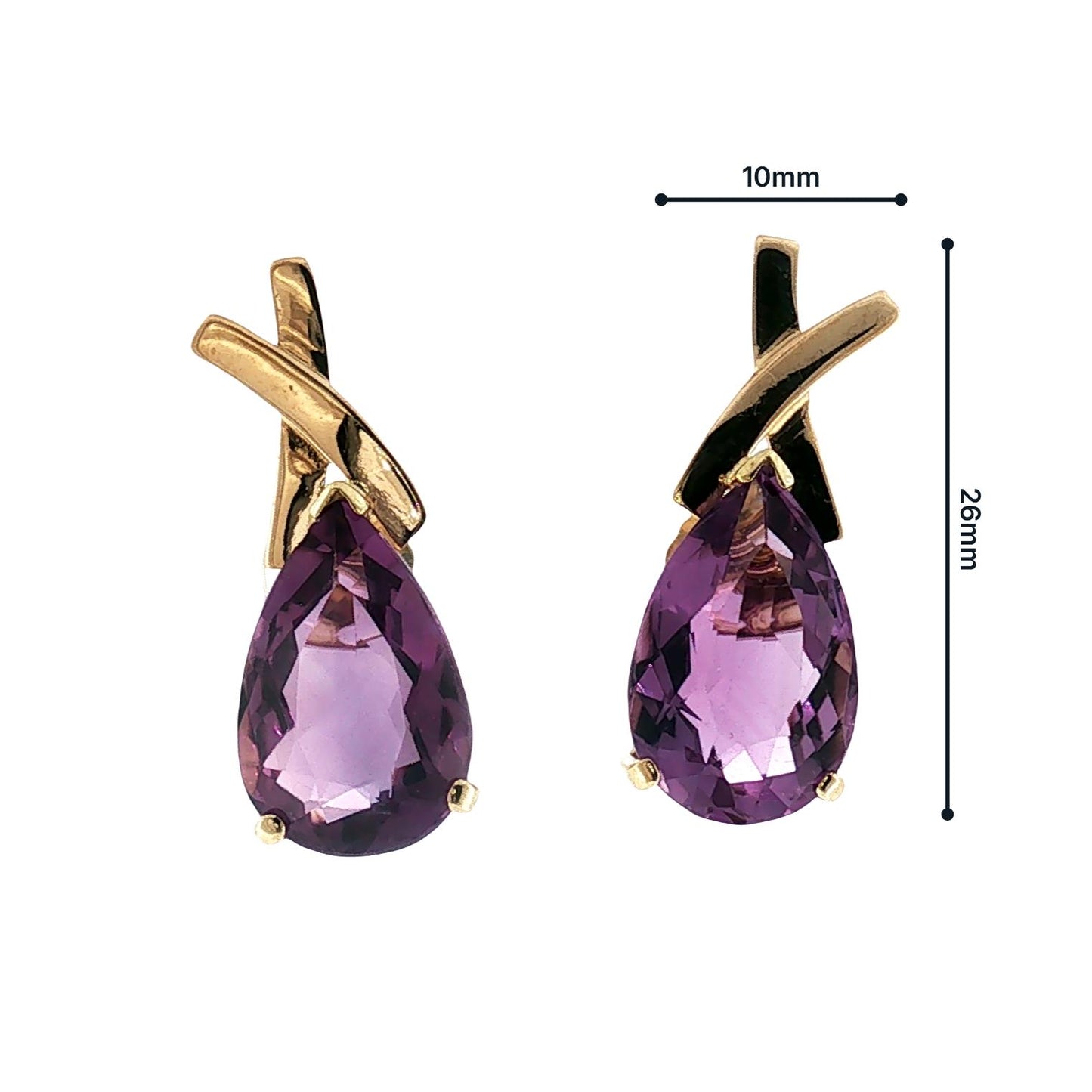 Late 20th-Century 14k Yellow Gold Pearshape Amethyst X Top Pierced Earrings