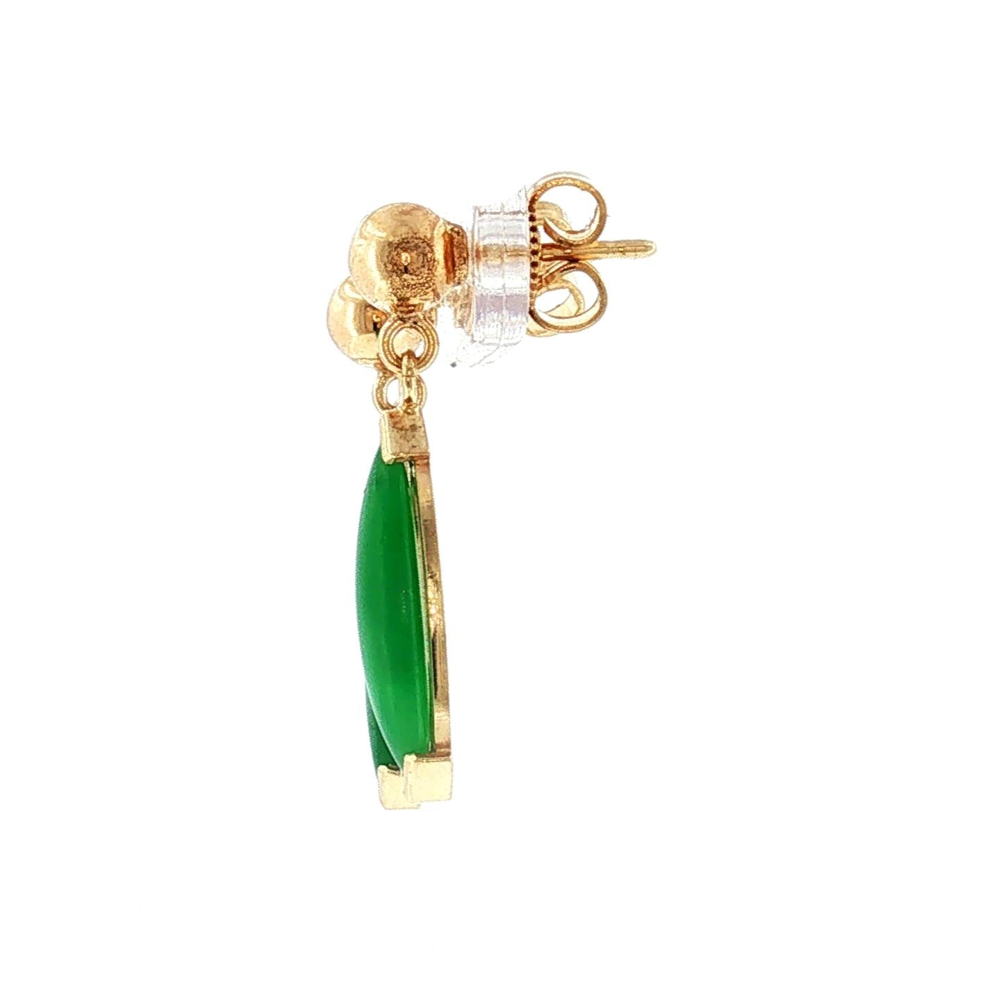 Late 20th-Century 14k Yellow Gold Marquise Shaped Jadeite Drop Earrings