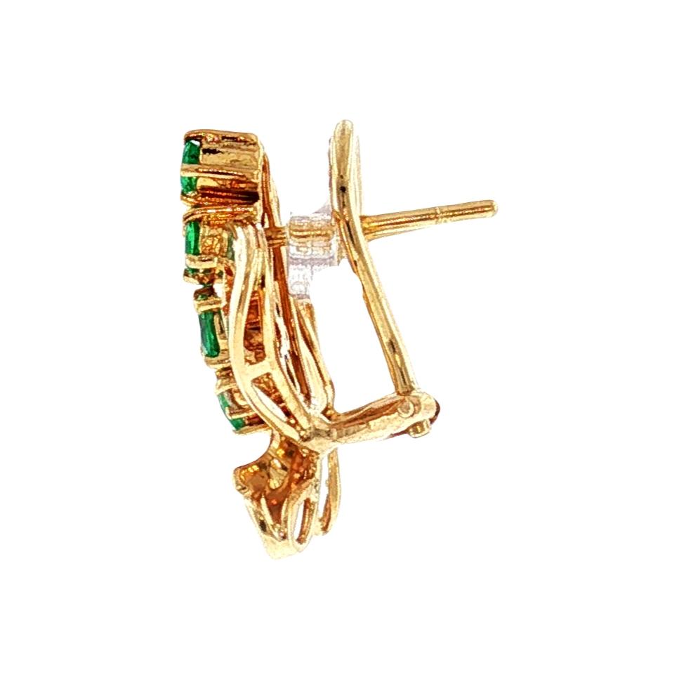 1960's 18k Yellow Gold Emerald and Diamond Stylized Earrings