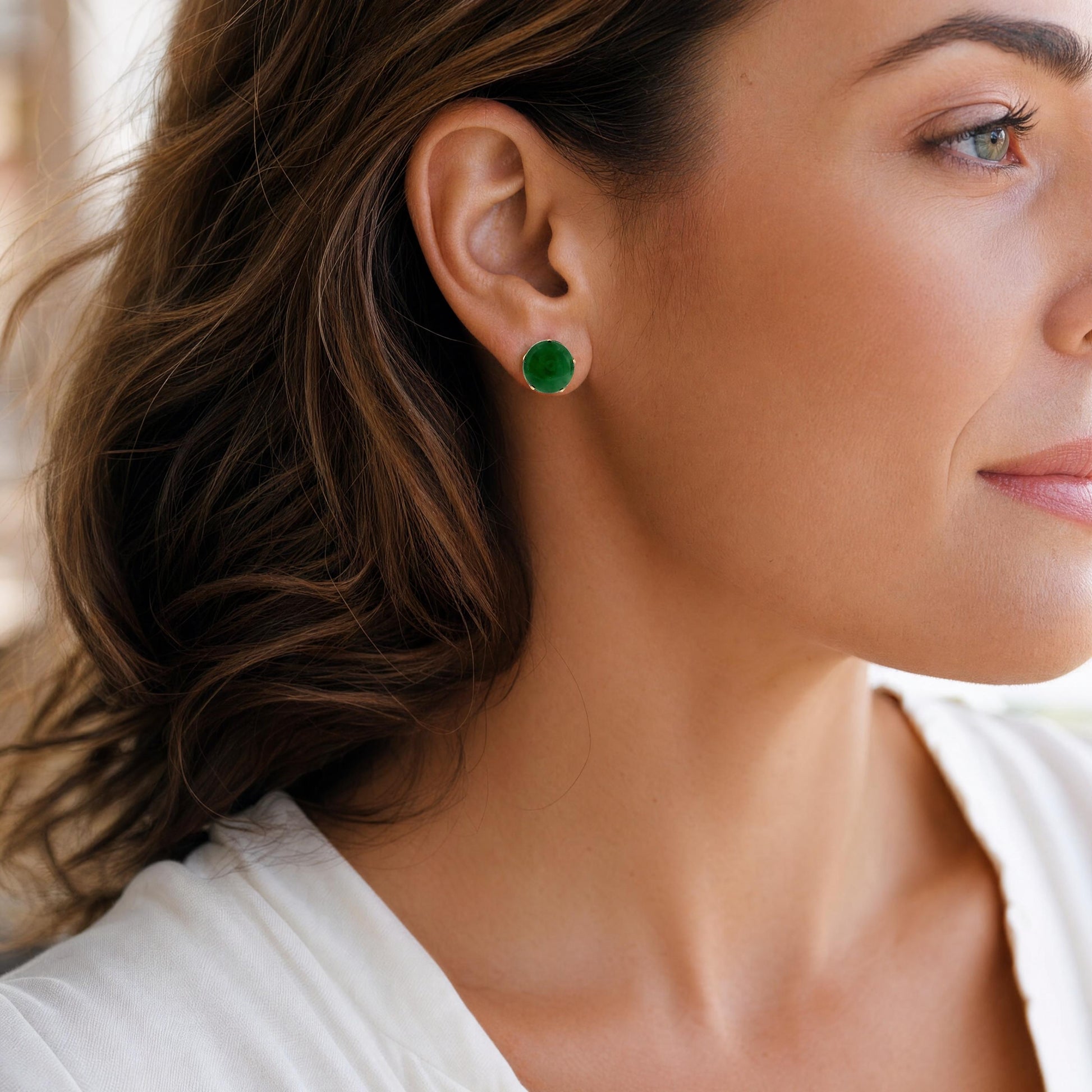 Late 20th-Century 20k Jadeite Studs with 14k Posts