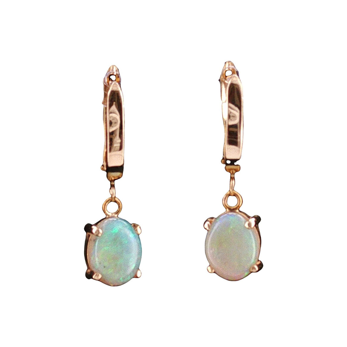 Late 20th-Century 14 Karat Yellow Gold White Opal Drop Earrings
