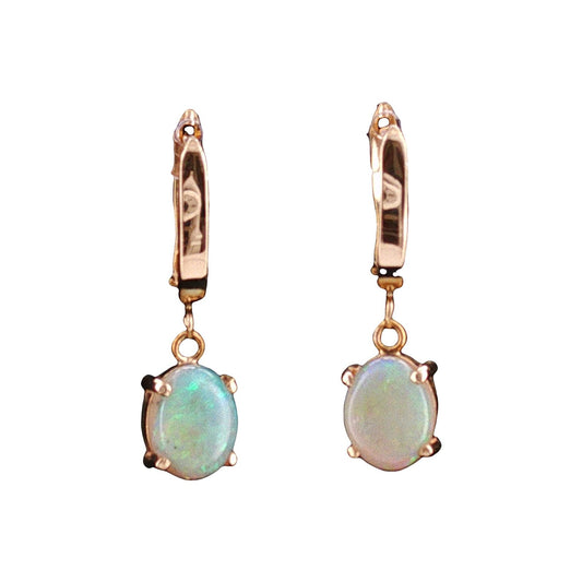 Late 20th-Century 14 Karat Yellow Gold White Opal Drop Earrings