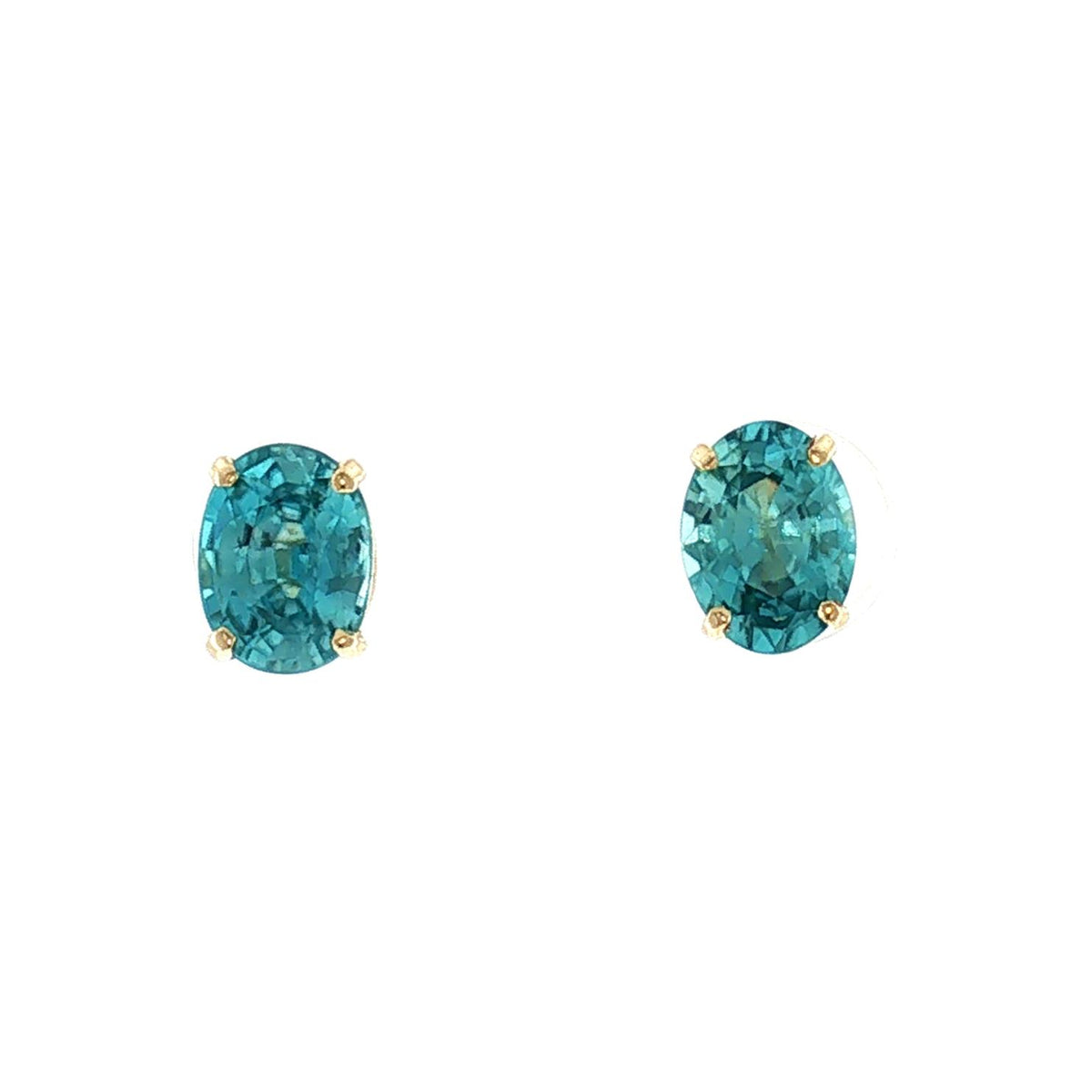 Late 20th-Century 14 Karat Yellow Gold Oval Natural Blue Zircon Stud Earrings