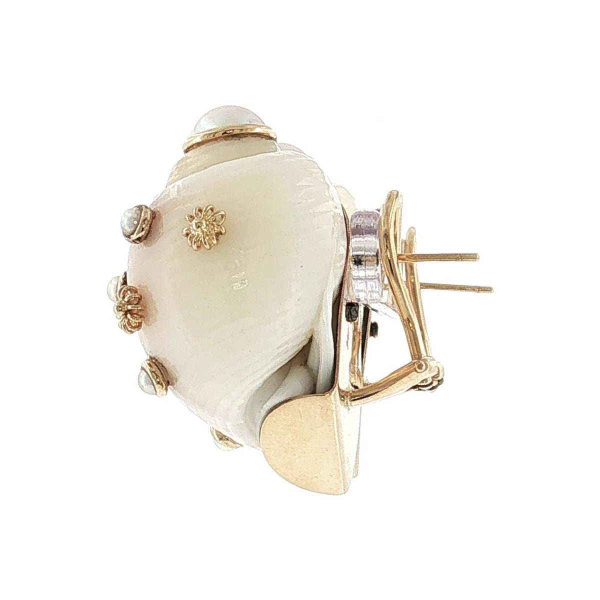 A Late 20th-Century 14 Karat Mazza Shell and Pearl Earrings