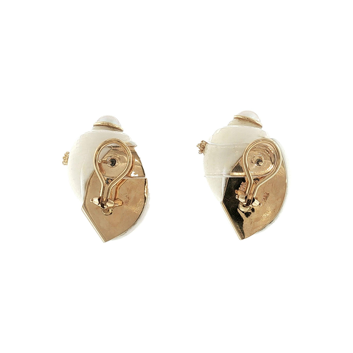 A Late 20th-Century 14 Karat Mazza Shell and Pearl Earrings
