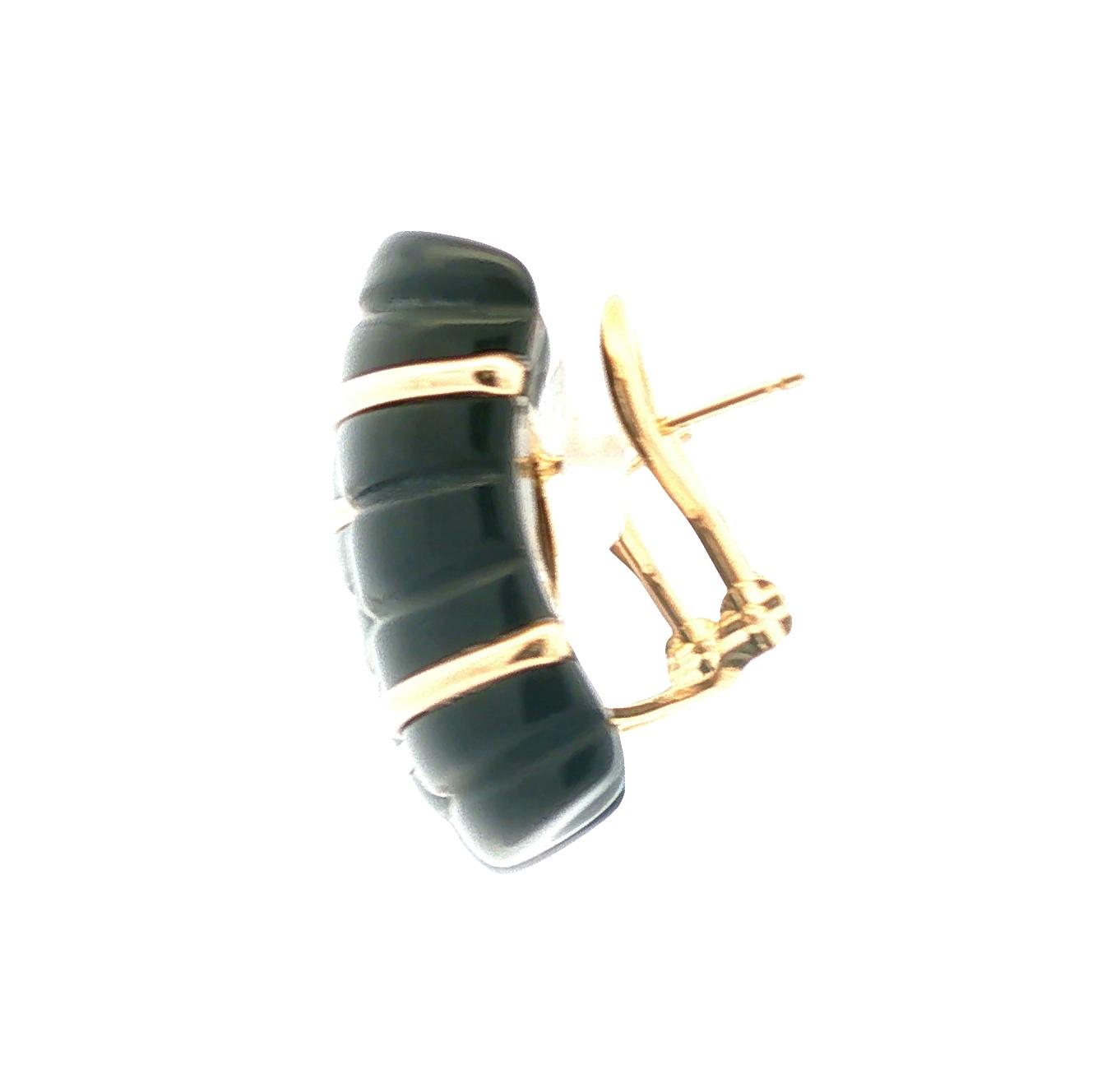 Vintage Cushion Ribbed Black Onyx and 14k Gold Earrings